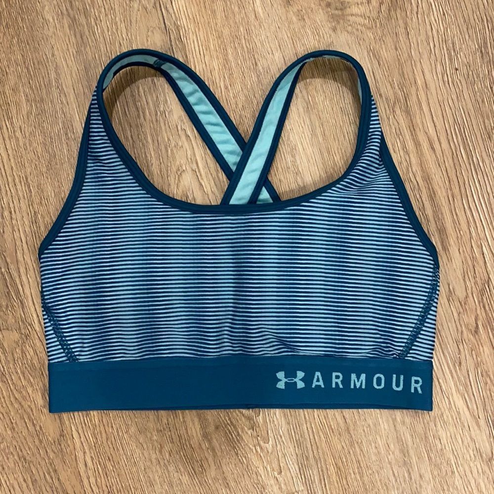 Under Armour Teal & Light Blue Striped Crossback Sports Bra